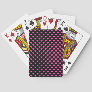 Jeu De Cartes Coeurs de polka rose Fuchsia sur noir