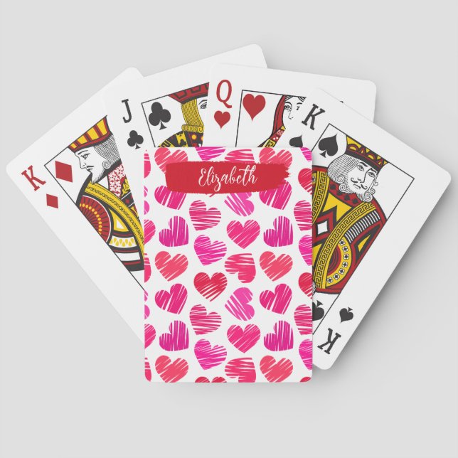 Jeu De Cartes Coeurs griffés rouges et roses modernes Valentine  (dos)