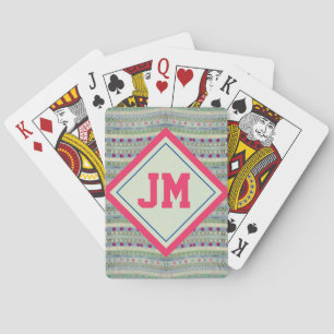 Jeu De Cartes Coeurs rose et vert Motif et vos initiales