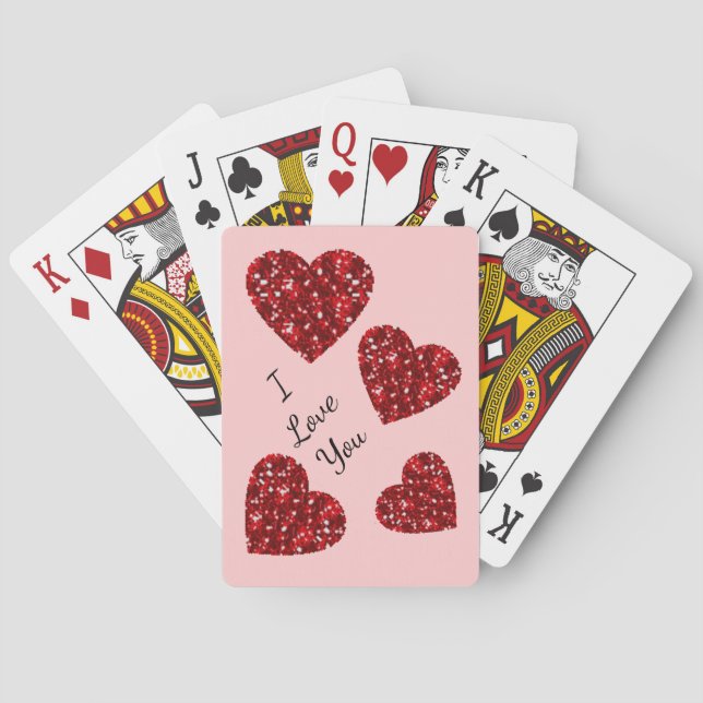 Jeu De Cartes Cœurs Rouges Faux Paillettes (dos)