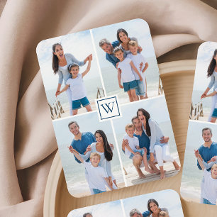Jeu De Cartes Collage de 4 photos de famille avec monogramme ble