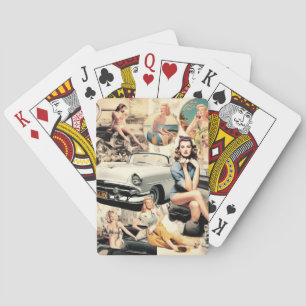 Jeu De Cartes Collage Des Filles Rétro Des Années 1950