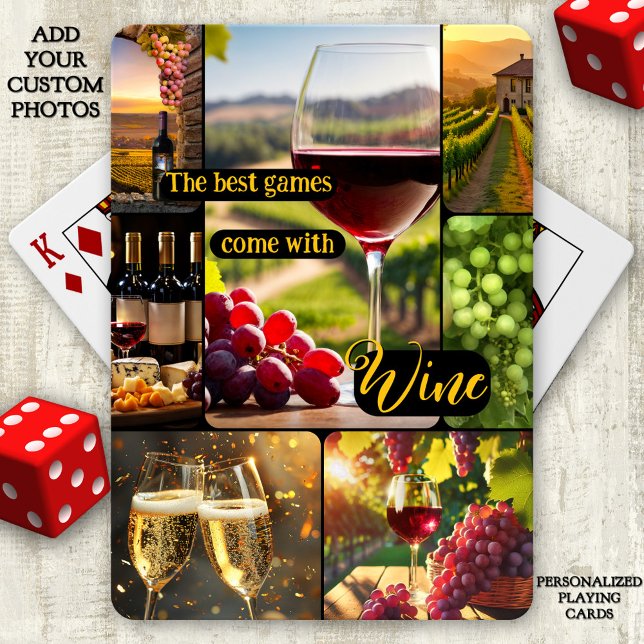 Jeu De Cartes Collage photo à thème du vin personnalisé (Playing cards featuring a photo collage with a wine theme)