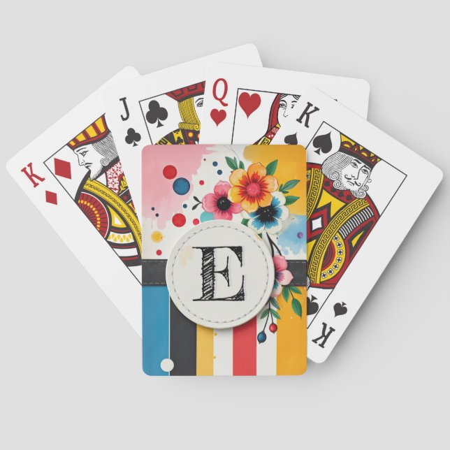 Jeu De Cartes Coloré Floral Design Cercle Frame Chic Monogramme (dos)