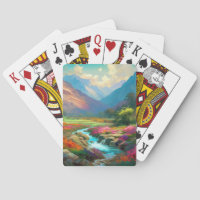 Colorful Mountain Valley, Flowers and River Poster