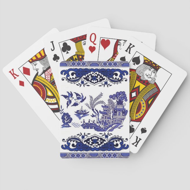 Jeu De Cartes Conception bleue bleue et blanche de saule de la (dos)