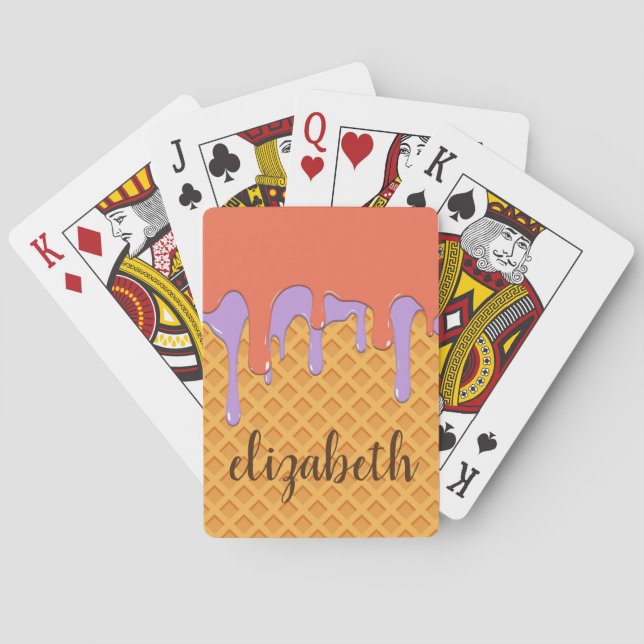 Jeu De Cartes Cône de glace à crème avec nom personnalisé (dos)