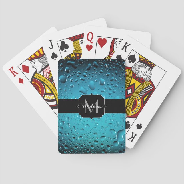 Jeu De Cartes Cool élégant Bleu gouttes d'eau Monogramme (dos)