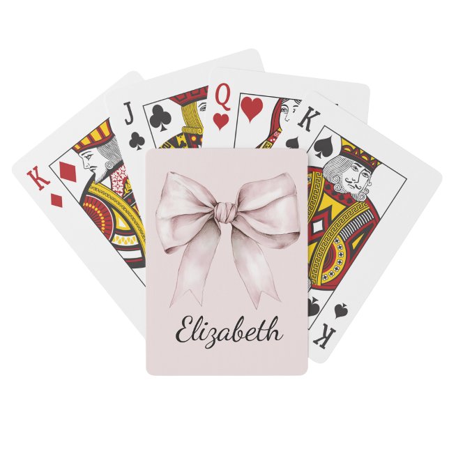Jeu De Cartes Coquette blanc arc rose Nom personnalisé (Créateur téléchargé)