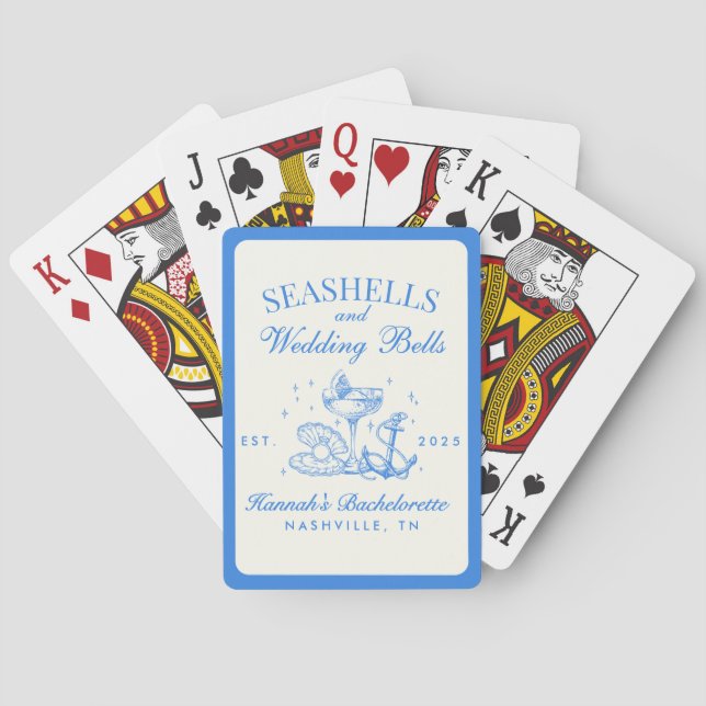 Jeu De Cartes Coquillages bleus rétro et cloches Mariages Bachel (dos)