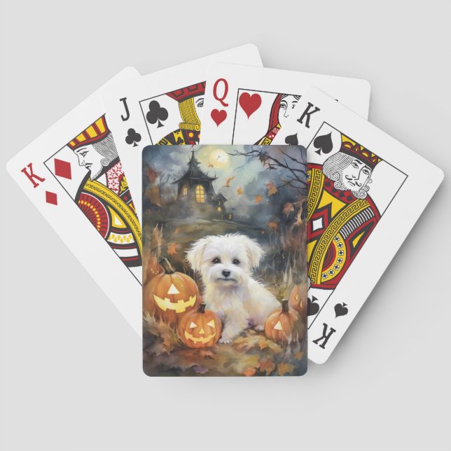 Jeu De Cartes Coton De Tulear Halloween Avec Peur Citrouille (dos)
