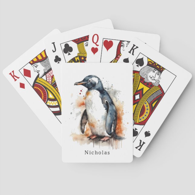 Jeu De Cartes Coucher de soleil Aquarelle Pingouin, personnalisé (dos)
