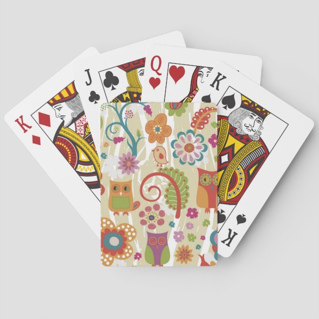 Jeu De Cartes Couleur Floral et Chouette (dos)
