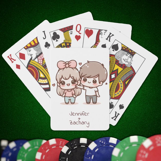 Jeu De Cartes Couple de Flirt Personnalisé Doux (Sweet Personalized Chibi-Style Flirting Couple Playing Cards
)