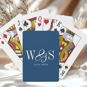Jeu De Cartes Couples de mariage initial bleu marine élégant