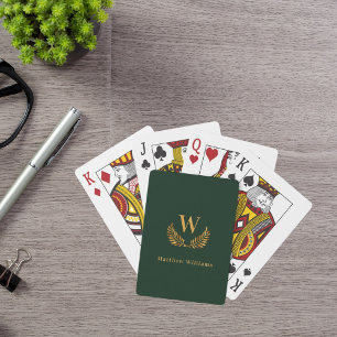 Jeu De Cartes Couronne de laurier en or vert émeraude monogramme
