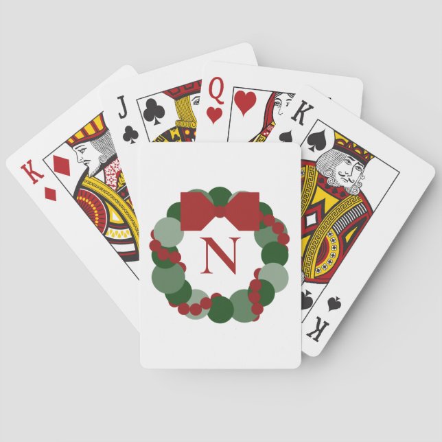 Jeu De Cartes Couronne de Noël géométrique avec Monogramme (dos)