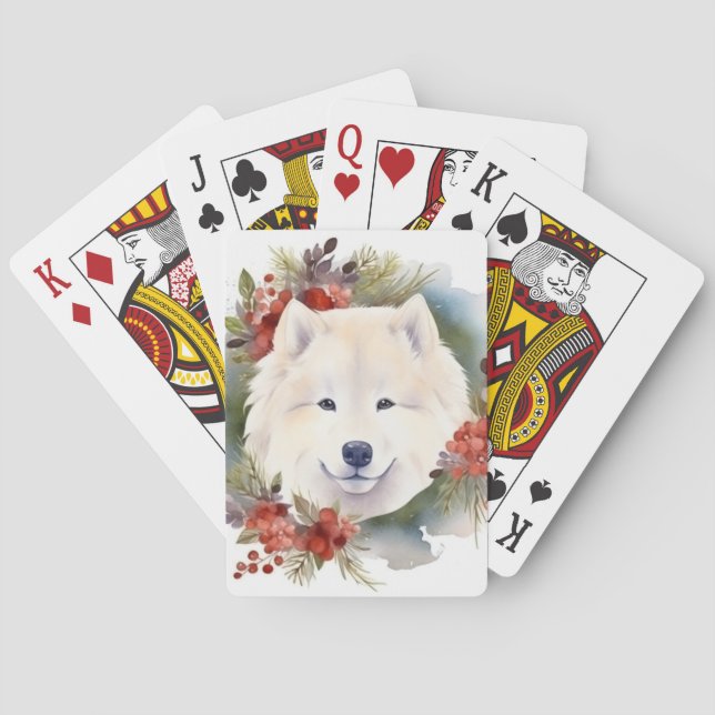 Jeu De Cartes Couronne de Noël Samoyède Chien de fête (dos)