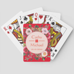 Jeu De Cartes Couronne florale rouge mariage chinois moderne