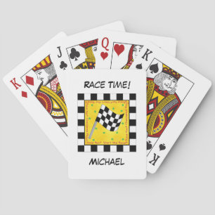 Jeu De Cartes Course à moteur noir blanc À damiers drapeau noir