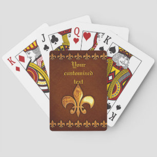 Jeu De Cartes Couverture en cuir vieilli avec fleur de Lys doré 