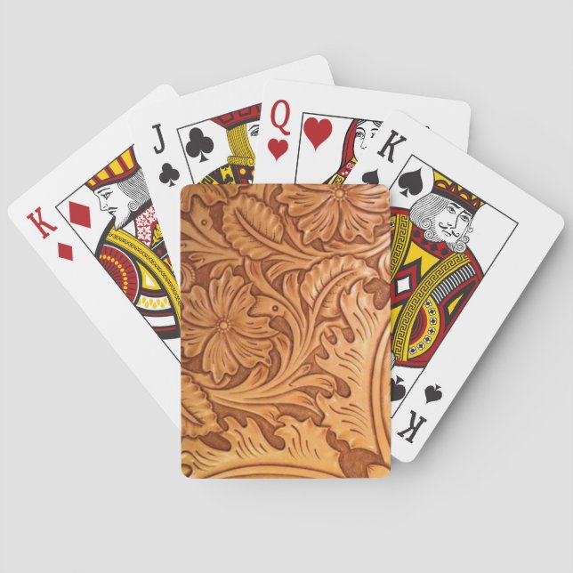 Jeu De Cartes Cow-boy brun rustique en cuir occidental (dos)