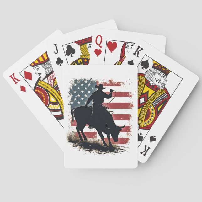 Jeu De Cartes Cowboy Bull Rider Patriotique American Flag Cowboy (dos)