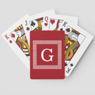 Jeu De Cartes Cranberry Wht Greek Key Frame #1 Monogram initial