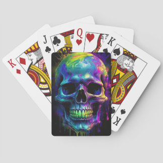 Jeu De Cartes Crâne avec goutte de peinture arc-en-ciel