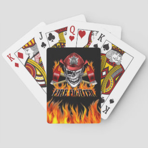 Jeu De Cartes Crâne de pompier clinquant et haches enflammées