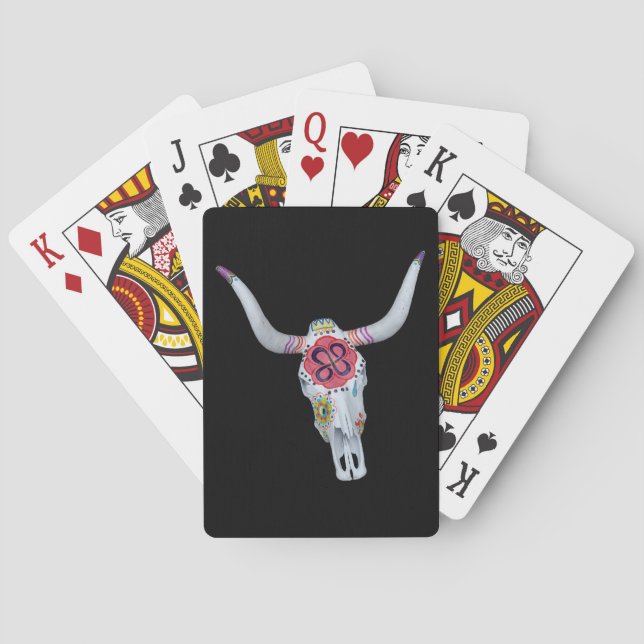Jeu De Cartes crâne de vache peint sur fond noir (dos)