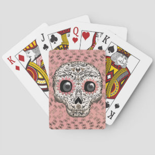 Jeu De Cartes Crâne en sucre rose et or et cœurs fantaisistes mi