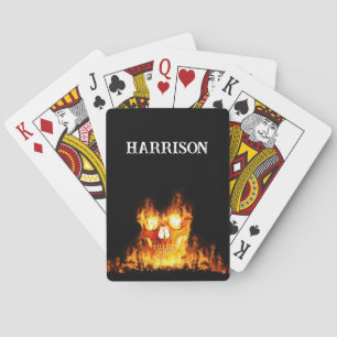 Jeu De Cartes Crâne Flamboyant Flammes Cercle Monogramme