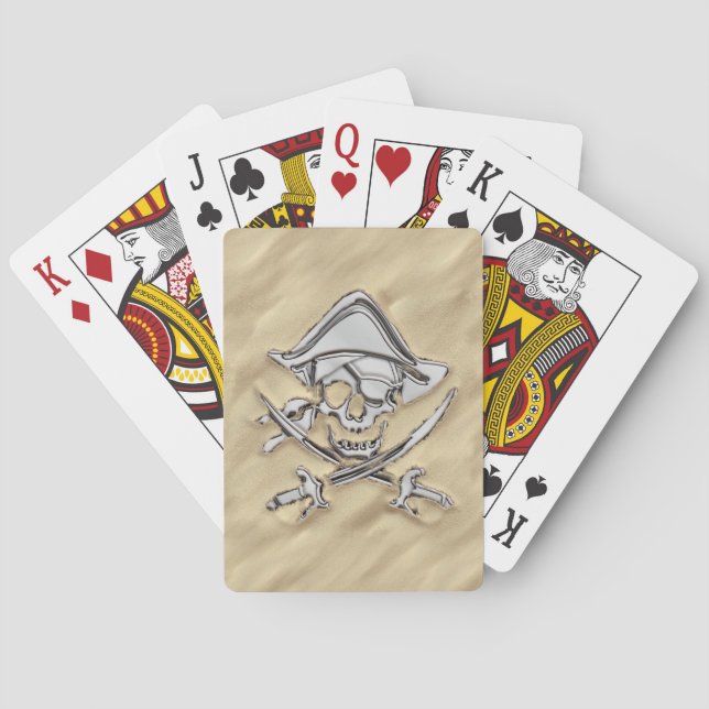 Jeu De Cartes Crâne pirate d'argent sur la plage (dos)
