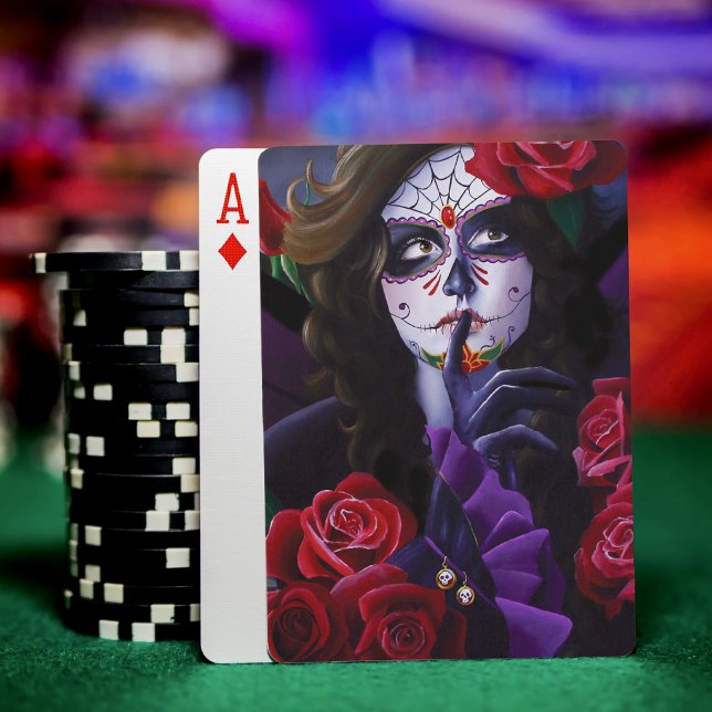Jeu De Cartes Crâne sucre Roses rouges pourpre (Créateur téléchargé)