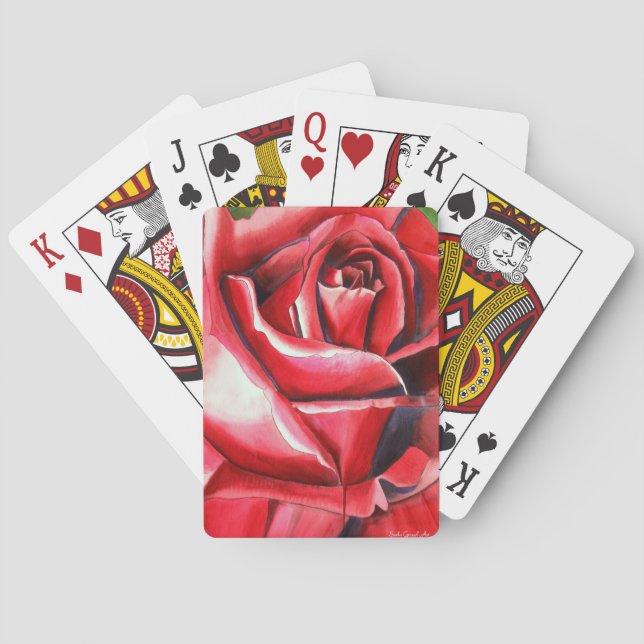 Jeu De Cartes Crimson Rose rouge original aquarelle peinture (dos)