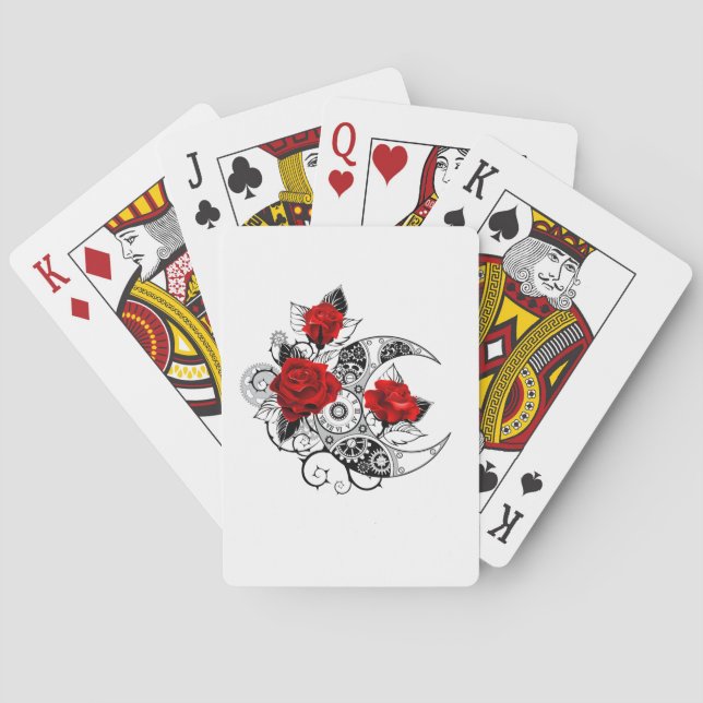 Jeu De Cartes Croissant mécanique avec roses rouges (dos)