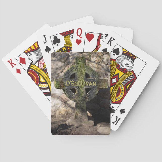 Jeu De Cartes Croix celtique en pierre sculptée Nom personnalisé (dos)