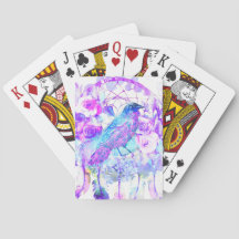 Crow Dreamcatcher Blue Purple Floral