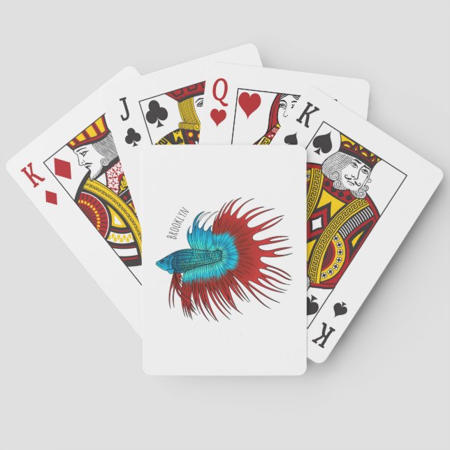 Jeu De Cartes Crowntail betta fish cartoon illustration (dos)