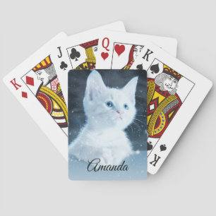 Jeu De Cartes Cuite chaton blanc avec Joli yeux bleu sur
