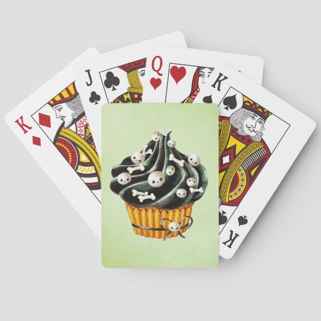 Jeu De Cartes Cupcake d'Halloween noir avec de minuscules crânes (dos)