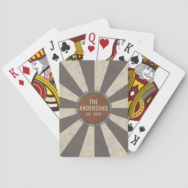 Jeu De Cartes Custom Family Name Rustic sunburst Poker (dos)