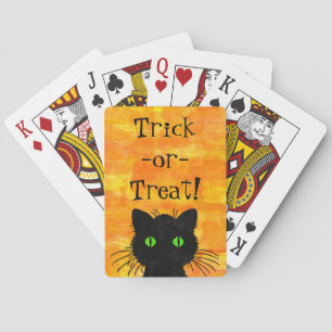 Jeu De Cartes Cute Black Peek-a-Boo chat sur Orange Arrière - pl
