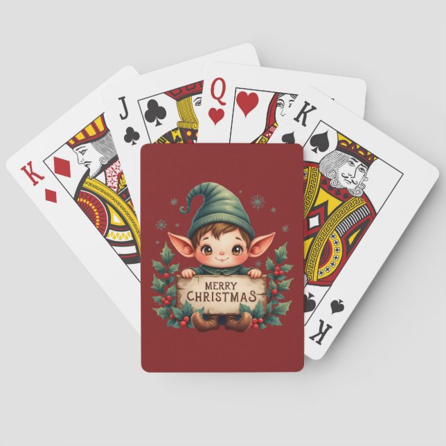 Jeu De Cartes Cute Christmas Elf Holding Merry Sign Red (dos)