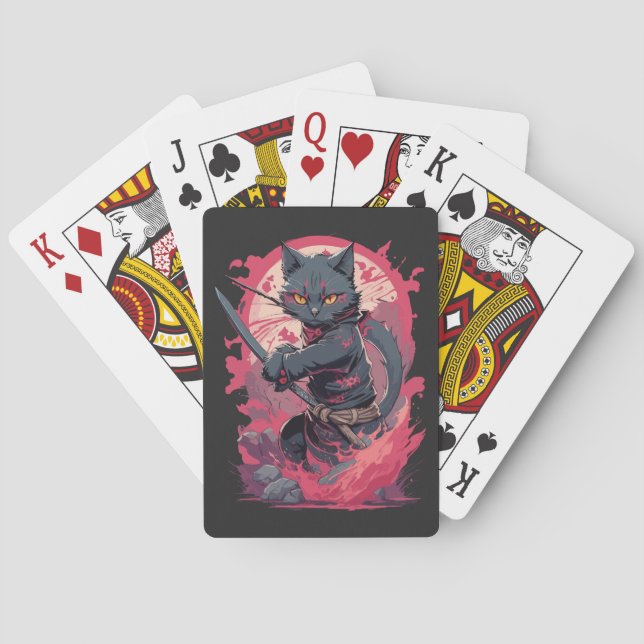 Jeu De Cartes Cute Fire Splash Noir Ninja Chat Guerrier (dos)
