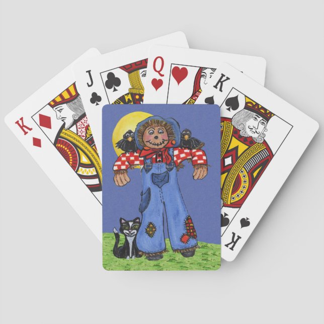 Jeu De Cartes Cute Folk Art Blue Jeans Scarecrow Crows Halloween (dos)