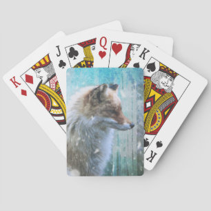 Jeu De Cartes Cute Furry Fox sur Blue Grunge Arrière - plan