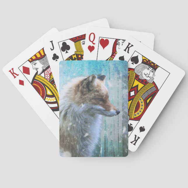 Jeu De Cartes Cute Furry Fox sur Blue Grunge Arrière - plan (dos)