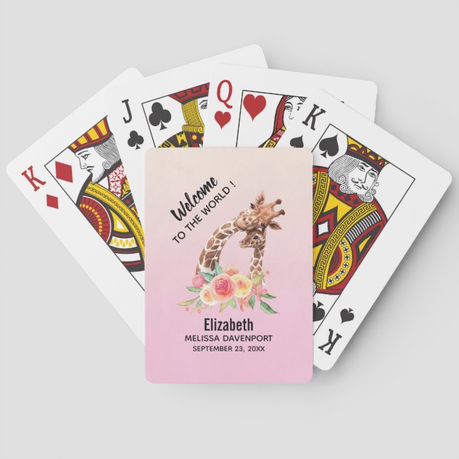 Jeu De Cartes Cute Giraffe Aquarelle Maman & Bébé (dos)